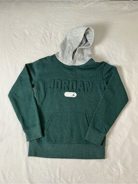 Nike Jordan Green & Gray Spellout Fleece Pullover Hoodie Youth Size Large